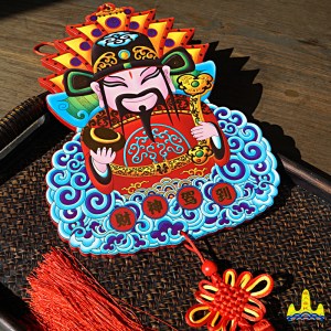 福人福地伴手礼原创烫金五路财神木质挂件新年室内挂饰招财高档礼品新款 烫金五路财神木质挂件