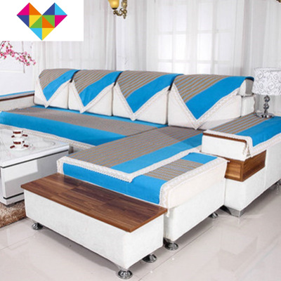 四季加厚老粗布沙发垫沙发布坐垫防滑组合盖布棉麻沙发巾通用经典蓝90*210cm御蓝锦