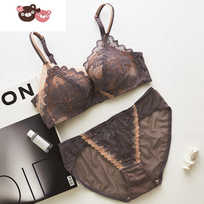 绿彩虹光性感内衣内裤女小胸聚拢无钢圈文胸套装蕾丝甜美少女网纱胸罩