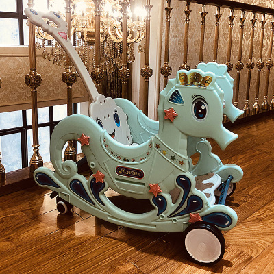 木马儿童摇马宝宝两用摇摇马婴儿玩具一周岁生日摇椅小推车摇椅(薄荷色)二用+普通轮