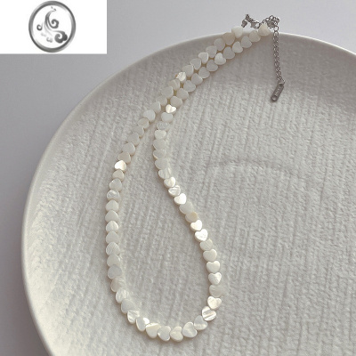 JiMi简约设计感6mm贝壳爱心项链女 沙滩度假风时尚气质百搭锁骨链