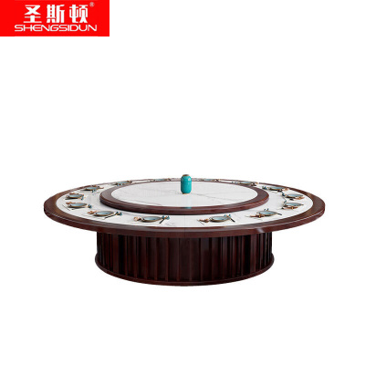 圣斯顿S-XR3400实木岩板圆餐桌电动转盘含22张餐椅Ø3400*750mm(套)胡桃色