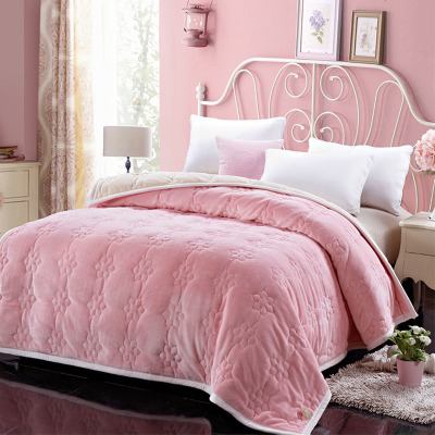 双层夹棉加厚保暖双人毛毯被子盖毯冬季珊瑚绒毯子单人加绒床