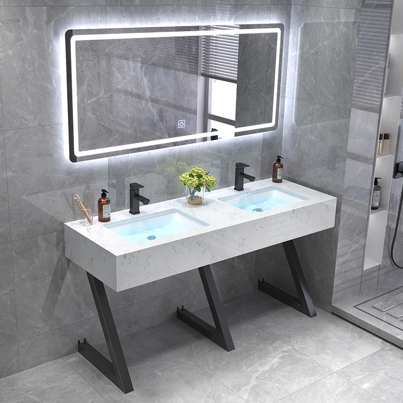 之画落地式简约浴室柜公共卫生间洗手台大理石双台盆洗漱台卫浴洗脸池