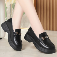 小皮鞋厚底增高春夏女搭扣粗跟英伦风软底防滑百搭一脚蹬单鞋