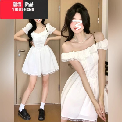 YIBUSHENG法式气质白色连衣裙女装季2024新款小个子初恋甜美收腰蓬蓬短裙