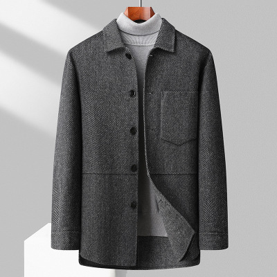 日式风秋冬新款落肩袖羊毛双面呢大衣男士中长款羊毛大衣大码男装