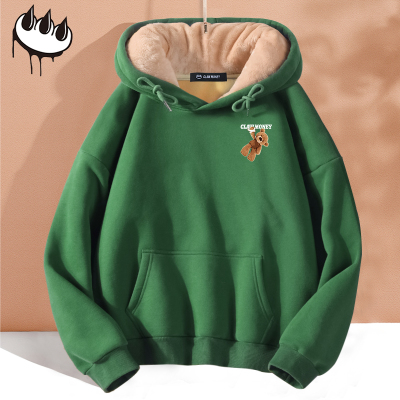 claw money墨绿色加绒卫衣女加厚冬2021年新款中学生上衣连帽外套