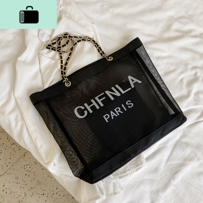 包包2020新款潮百搭大容量托特包时尚简约单肩手提包夏季链条包NEW LAKE 黑色女士单肩包