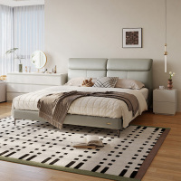 现代简约皮艺床头层黄牛皮软靠皮床六斗柜卧室套装