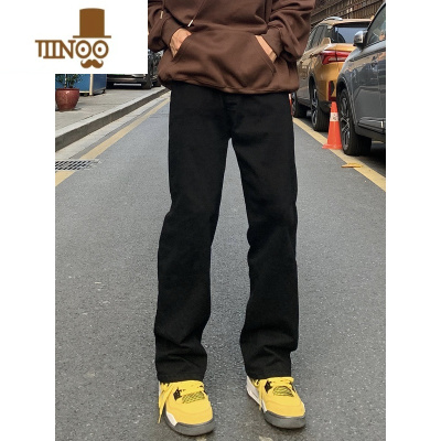 YANXU麻饭同学 美式复古简约纯色休闲裤男女工装微弹宽松直筒百搭长裤