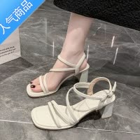 SUNTEK舒适百搭细带粗跟时装凉鞋女23夏季新款外穿配裙子显瘦气质高跟鞋