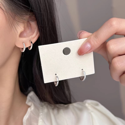 s925银方形耳环女耳扣2024新款潮高级感轻奢独特耳钉锆石耳圈耳饰送女朋友老婆情人节七夕生日礼物