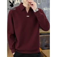 花花公子翻领卫衣男士2025年秋季新款打底上衣潮流红色长袖t恤男
