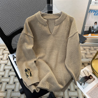 美式潮牌V领慵懒风简约时尚毛衣男宽松休闲百搭针织衫复古男上衣