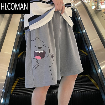 HLCOMAN美式大码冰丝短裤男款夏季薄款小熊初中生裤子潮牌宽松休闲五分裤