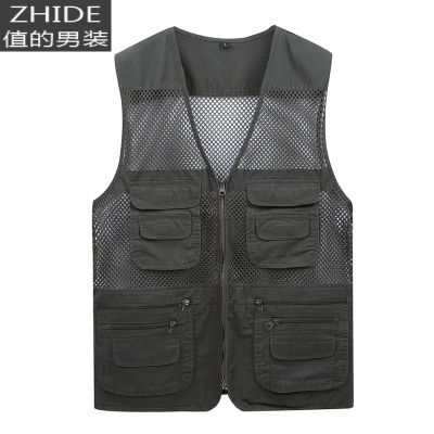 SUNTEK中老年春夏季薄款钓鱼马夹 网眼马甲男士户外多口袋摄影旅游背心马甲/背心