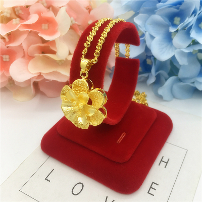 镀金仿黄金花朵吊坠项链女 仿越南沙金项链结婚婚庆饰品久不掉色送女朋友老婆情人节七夕生日礼物