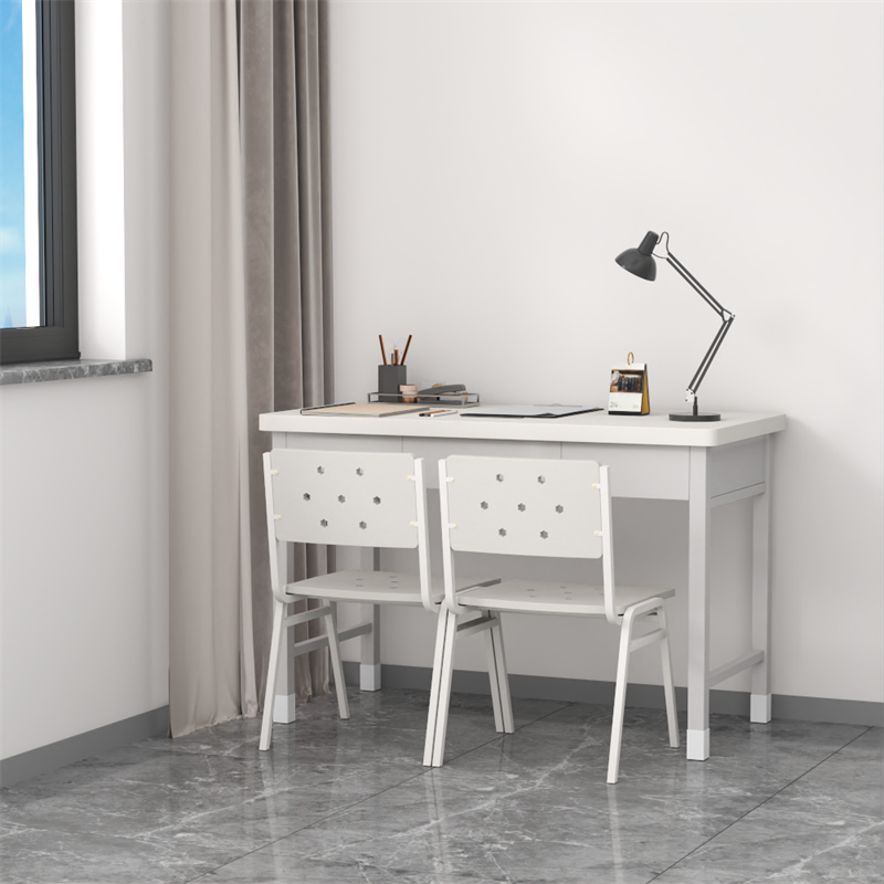 富路达钢制学习桌写字桌电脑桌内务办公桌宿舍三抽桌+两椅