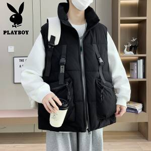 花花公子新款工装马甲男立领大口袋潮流青少年加厚保暖单穿冬季坎肩单穿
