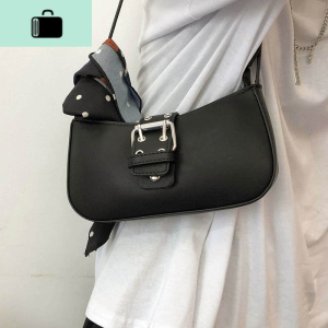 赛小懒 网红单肩手提小黑包2020新款ins复古女学生百搭腋下法棍包NEW LAKE 黑色女士单肩包 黑色