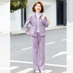 新款加绒妈妈套装冬季保暖中老年女士休闲上衣妈冬天衣服50岁