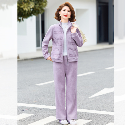 新款加绒妈妈套装冬季保暖中老年女士休闲上衣妈冬天衣服50岁