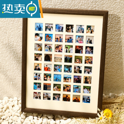 敬平48/九宫格情侣diy相框拼图定制照片洗打印加婚纱照挂墙纪念册礼物 实木圆边胡桃+小48宫格[33*43*3cm]