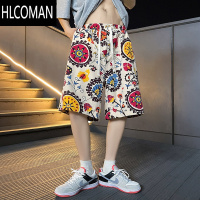 HLCOMAN潮牌沙滩裤男夏季休闲大裤衩花短裤宽松可下水薄款冰丝速干五分裤