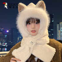 啄木鸟可爱狐狸耳朵毛绒帽子围巾一体冬季护耳保暖帽百搭学生围脖