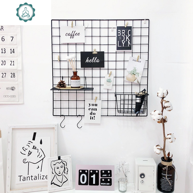 ins北欧风铁艺网格墙挂照片墙 女生宿舍装饰墙面网红格子创意民宿 封