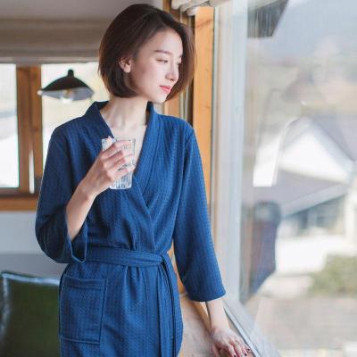 浴袍女夏季薄款睡袍男女士中长款情侣七分袖浴衣睡衣家居服臻依缘