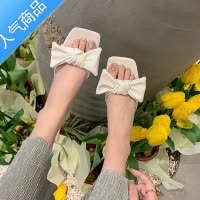 SUNTEK拖鞋女夏季2023年时尚外穿仙女百搭凉拖鞋粗跟高跟蝴蝶结一字拖鞋
