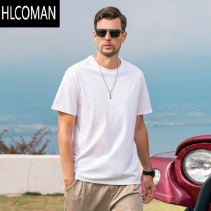 HLCOMAN爽滑液氨棉短袖T恤2025夏季新品亲肤透气男士字母印花体恤