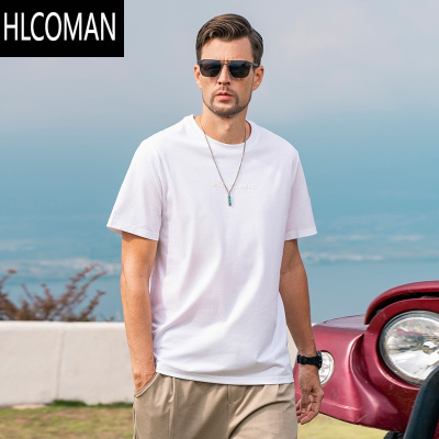 HLCOMAN爽滑液氨棉短袖T恤2025夏季新品亲肤透气男士字母印花体恤