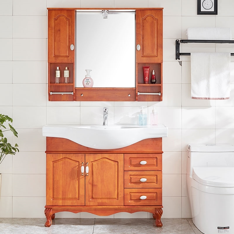 浴室柜实木中式洗漱台橡木大古达c肚盆窄边洗手洗脸盆面盆卫生间小
