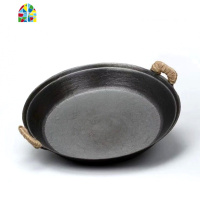 老式铸铁煎锅双耳生铁煎包锅平底锅家用商用摊饼锅煎饺锅 FENGHOU 35厘米送(木盖+锅刷+绑绳)不能用