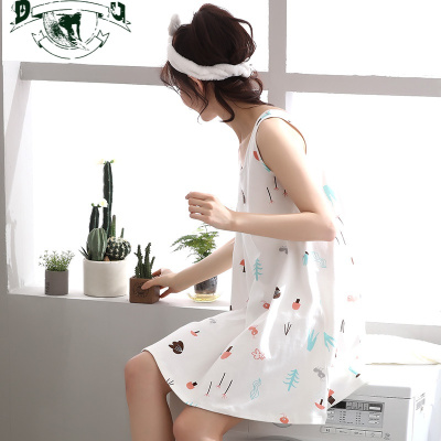 HLCOMAN睡裙女夏季棉无袖背心可爱性感吊带睡衣裙学生少女可爱薄款睡衣睡裙