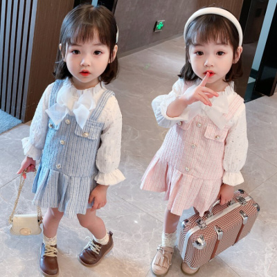 乌鹿童装女童连衣裙儿童裙子春秋季宝宝小孩学生衣服2021年新款中小童小香风蝴蝶结假两件长袖公主裙子