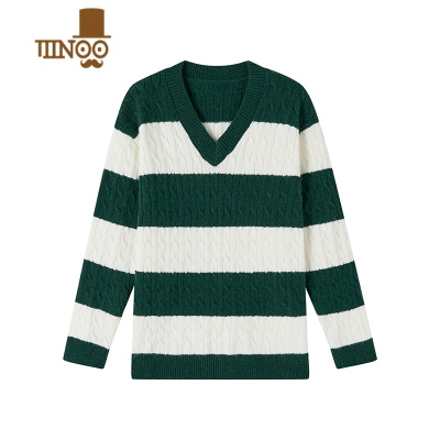YANXUNEOTCG秋季新款情侣款条纹撞色毛衣男女宽松日常休闲学院风针织衫