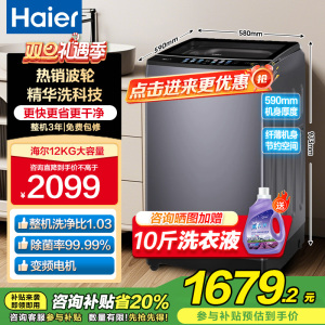 海尔(Haier) 12公斤 变频 全自动 波轮洗衣机 精华洗 除菌螨 玻璃盖 仿手搓 XQB120-BSE30L2