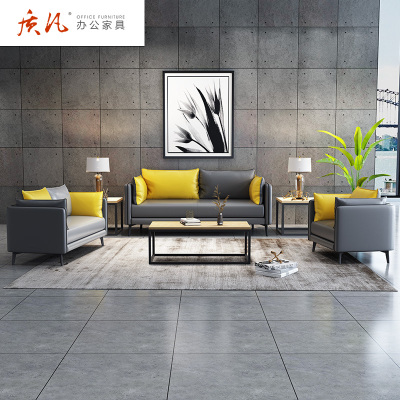 质凡办公室家具办公沙发茶几组合套装简约现代三人位创意商务真皮沙发