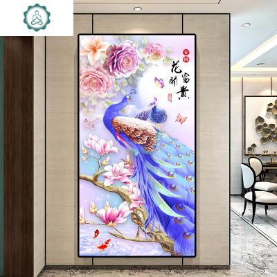 封后(FENGHOU)钻石画2019新款绣5D客厅满钻孔雀点粘贴砖玄关粘贴十字绣竖版小幅满钻-90x170cm送工具
