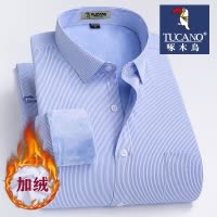 啄木鸟冬季加大码保暖男衬衫加绒加厚商务正装抗皱长袖棉条纹衬衣