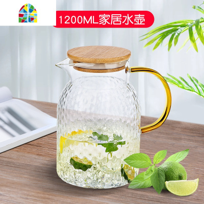 封后冷水壶家用凉白开水壶玻璃可高温水杯套装茶壶耐热锤纹北欧凉水壶 FENGHO 1500ML锤纹壶+两用盖+2支锤纹杯+