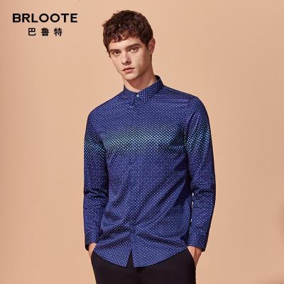 Brloote/巴鲁特男装衬衫正品秋季纯棉长袖男衬衫修身休闲衬衣