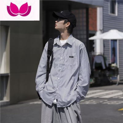七斓日系cityboy衬衫男长袖款oversize宽松美式内搭条纹衬衣外套A