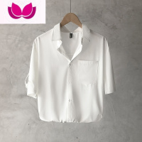 七斓衬衫男短袖白色夏季潮流潮牌高级感薄款宽松商务休闲垂感冰丝衬衣