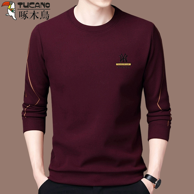 啄木鸟正品新款高端时尚卫衣男士休闲圆领长袖t恤春秋打底衫潮男T
