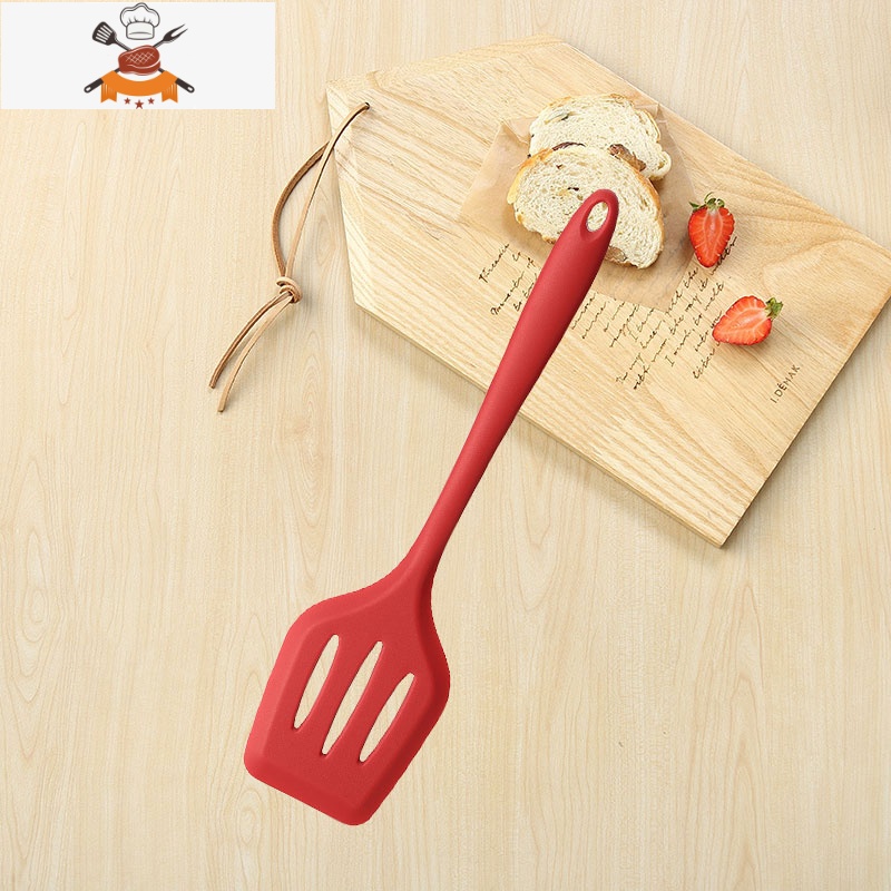 硅胶锅铲不粘锅专用铲可高温家用炒菜铲子汤勺饭勺漏勺厨具套装 敬平 富贵红 漏铲(长30cm宽8cm)